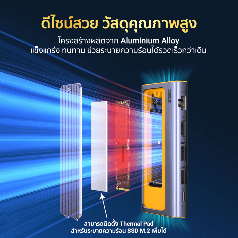 Portable M.2 (6in1) Docking Station ZTEC ZD621 พอร์ต LAN (ช่องการเชื่อมต่อ 6 ช่องในอุปกรณ์เดียว)_10